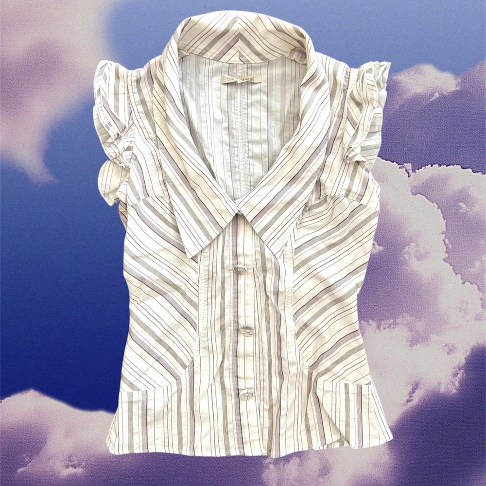 LOUIS VERDAD fitted ruffle sleeves top, size XS